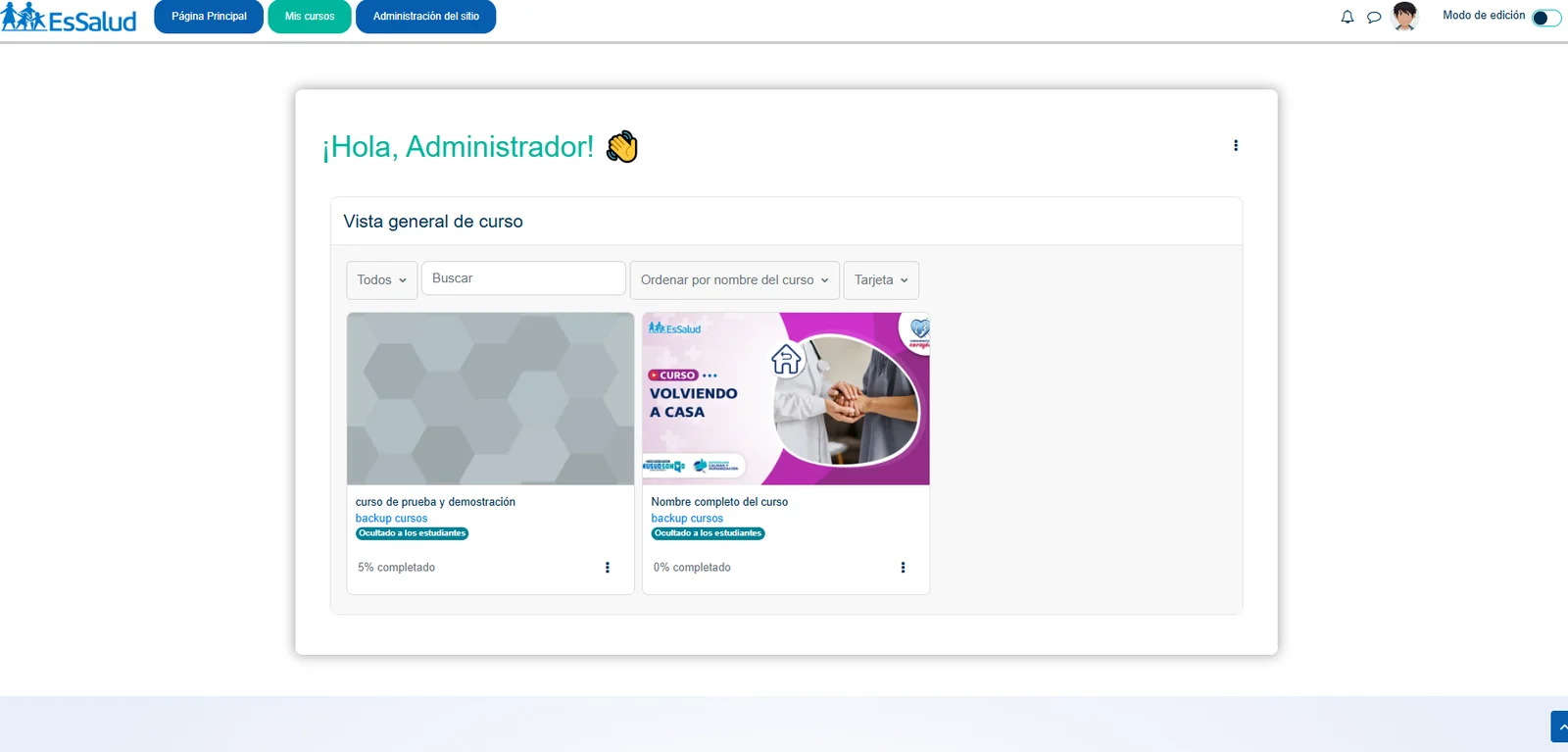 Vista real de cursos dentro del aula virtual de EsSalud